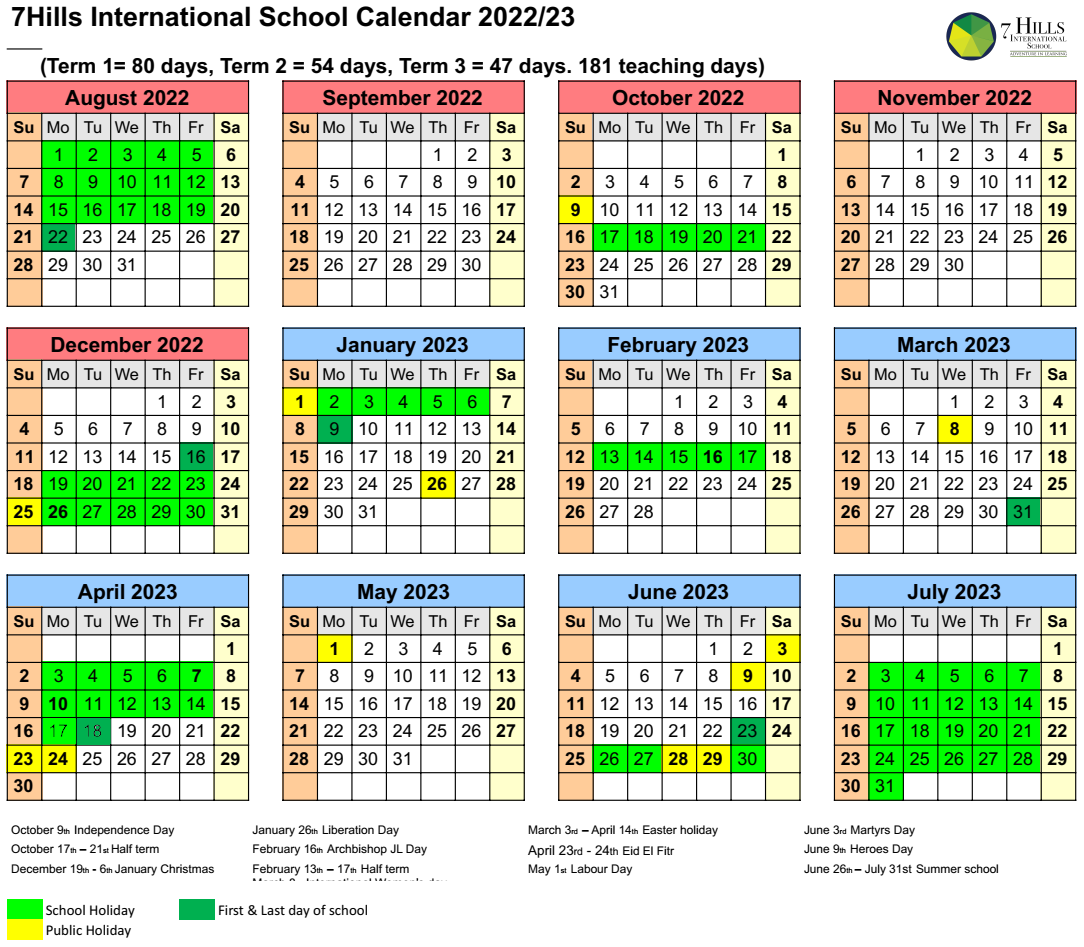 Calendar – 7Hills International School